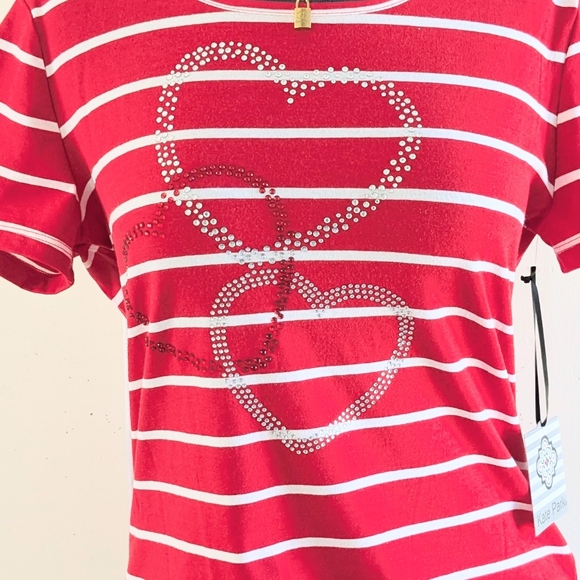 ❤️Kate Park Striped Heart Bling Tee NWT size pet. M - Picture 5 of 11